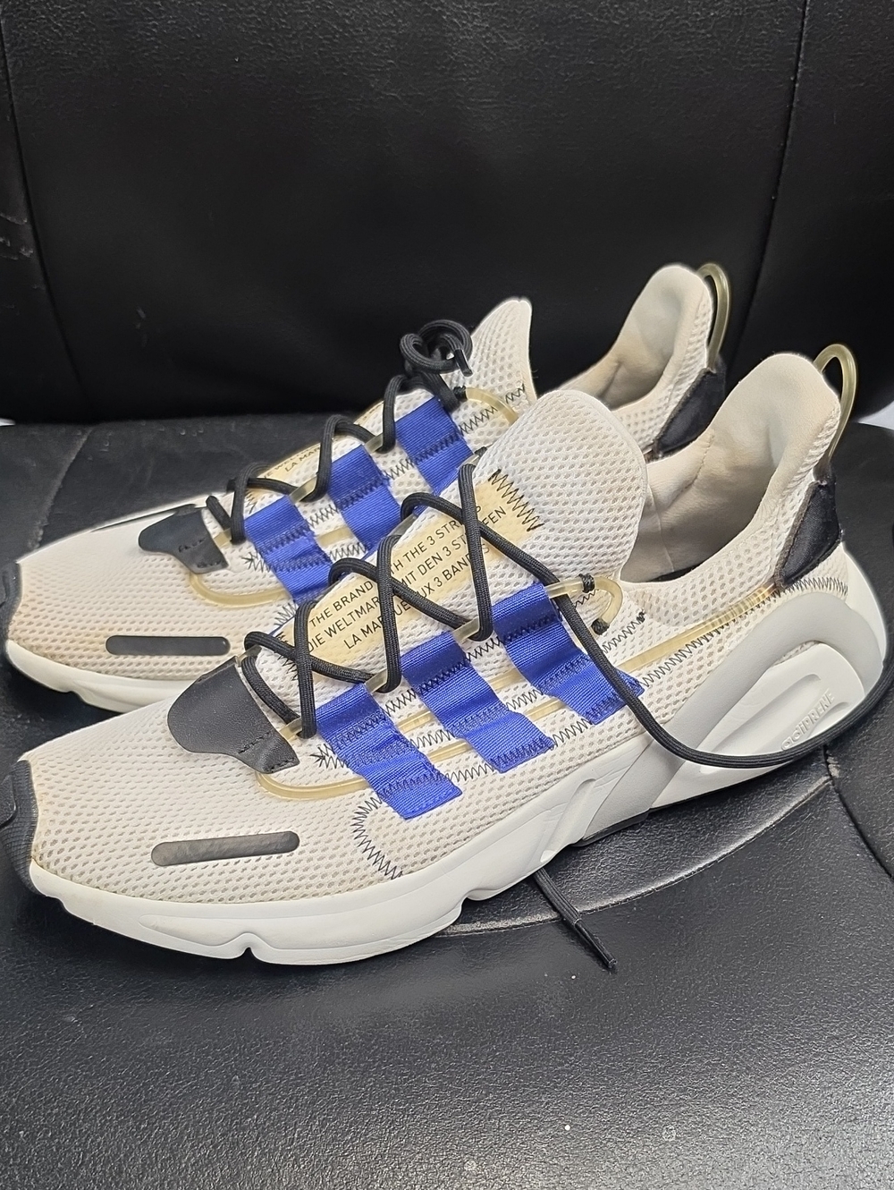 adidas Beige Mesh Sneakers with Blue Stripes